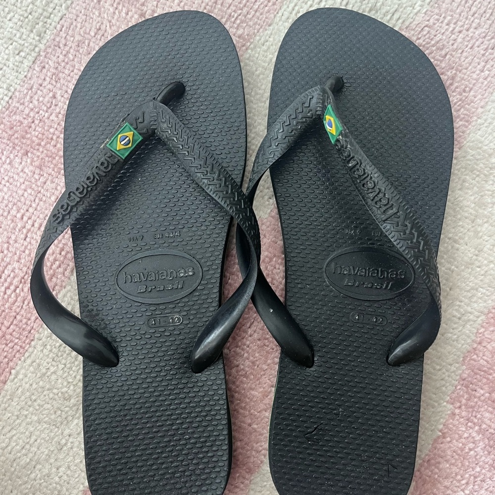 Havaianas Black Sandals with Brazilian Flag